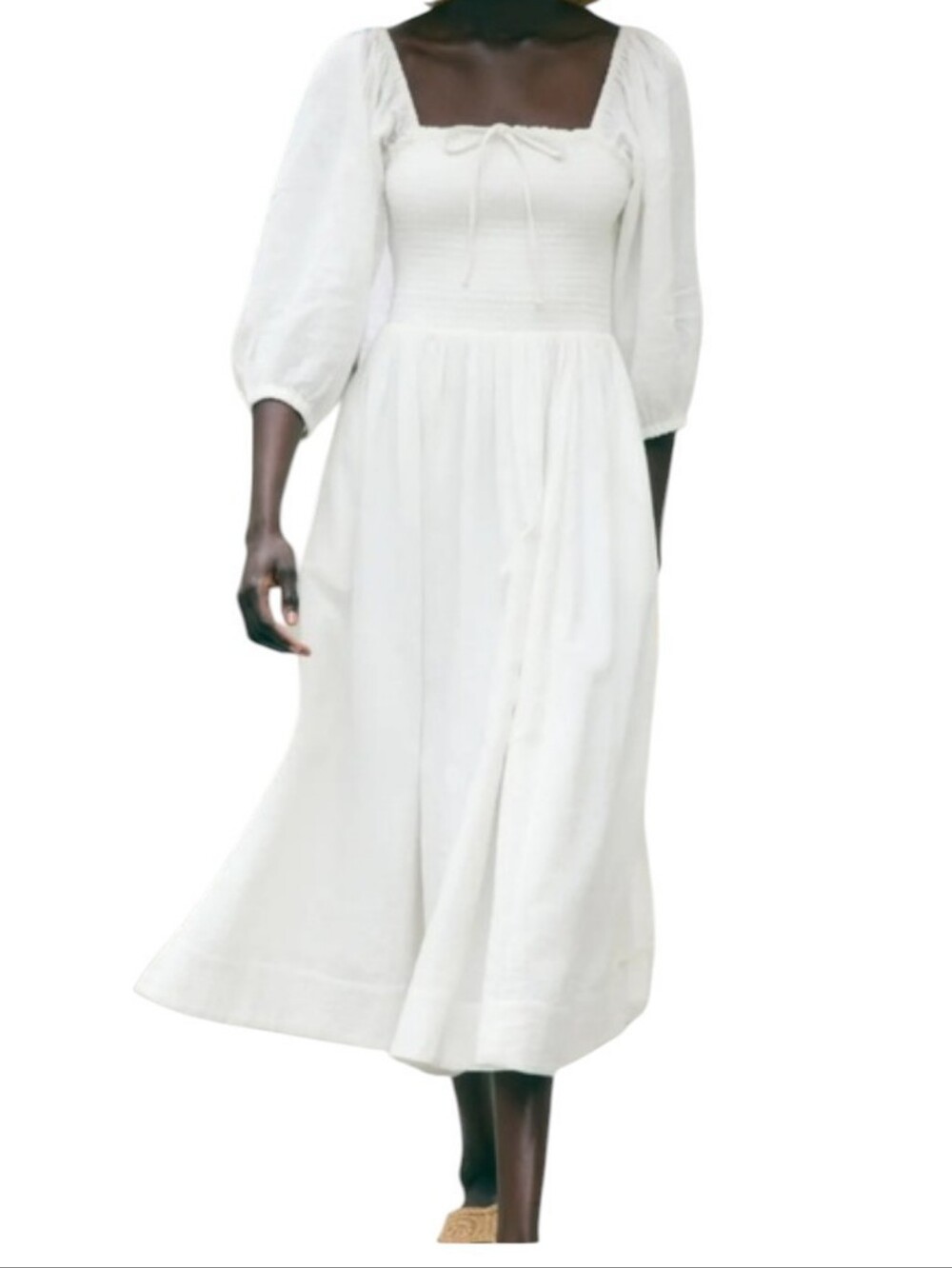 NWT Quince 100% Organic Cotton Midi Dress Gauze Smocked Square Neck L